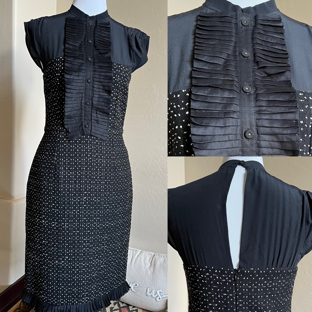 FENDI $2850 Silk/Wool Tweed Detachable Pleated Bib Pencil Dress EU40 Worn Once!
